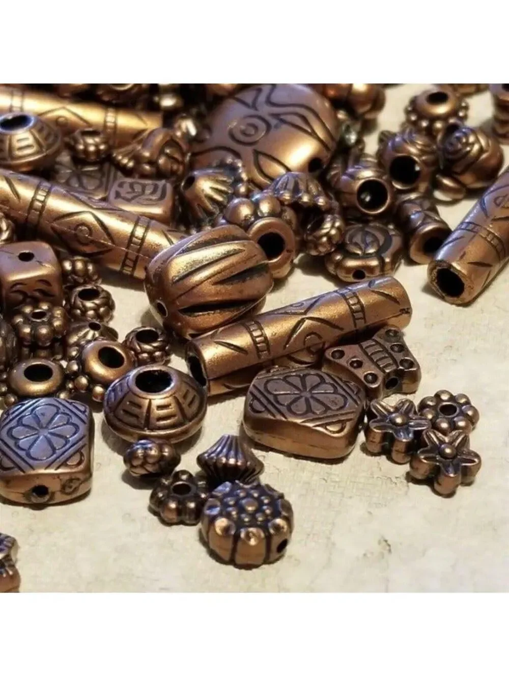 100 Carved Copper Acrylic Beads Mix